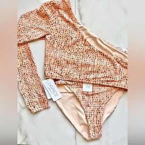 Nwt l*space one shoulder cardi rashgaurd desi wild bunch printed bikini set